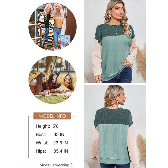 Women's Fashion Color Block Long Sleeve Crewneck Knitted Casual Loose Pullover - Picture 5 of 8